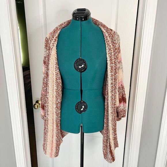 J. Jill Chunky Knit Stripe Open Front Cotton 3/4 Sleeve Cozy Cardigan Sweater - Picture 2 of 11